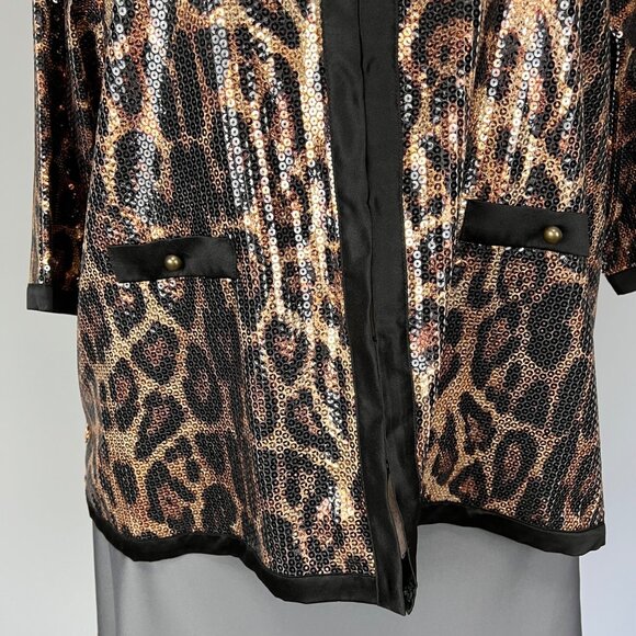 Michael Simon Womens Plus Leopard Print Sequin Jacket Hook Front Closure size 2X - Picture 4 of 14